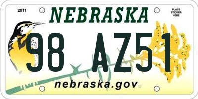NE license plate 98AZ51