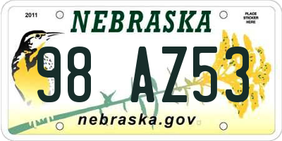 NE license plate 98AZ53