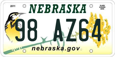 NE license plate 98AZ64