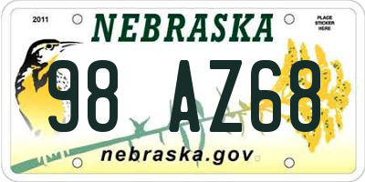 NE license plate 98AZ68