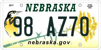 NE license plate 98AZ70