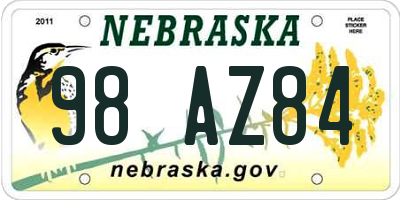 NE license plate 98AZ84