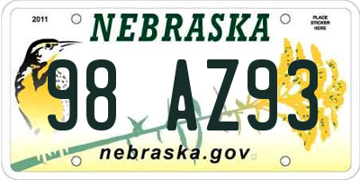 NE license plate 98AZ93