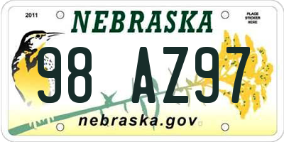 NE license plate 98AZ97