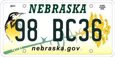 NE license plate 98BC36