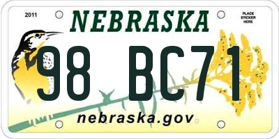NE license plate 98BC71