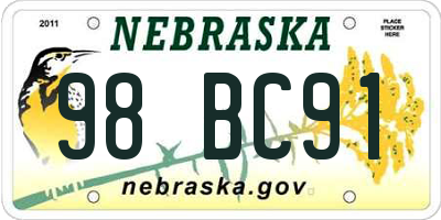 NE license plate 98BC91