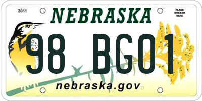 NE license plate 98BG01