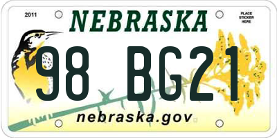 NE license plate 98BG21