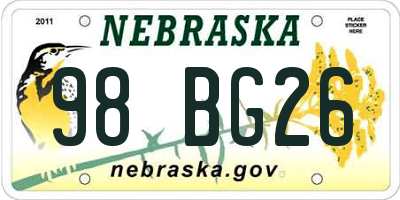 NE license plate 98BG26