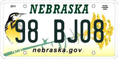 NE license plate 98BJ08