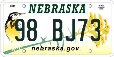 NE license plate 98BJ73