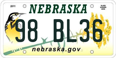 NE license plate 98BL36