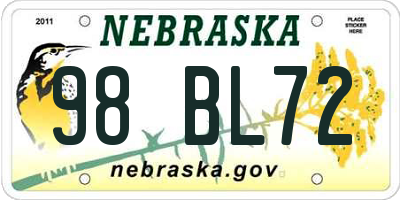 NE license plate 98BL72