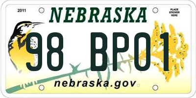 NE license plate 98BP01