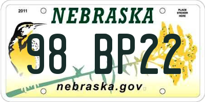 NE license plate 98BP22