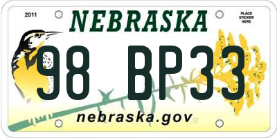 NE license plate 98BP33