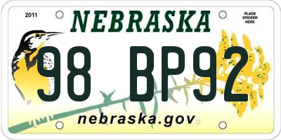 NE license plate 98BP92