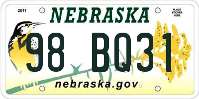 NE license plate 98BQ31
