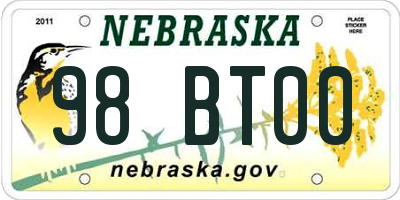 NE license plate 98BT00