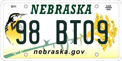 NE license plate 98BT09
