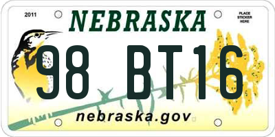 NE license plate 98BT16