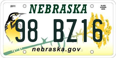 NE license plate 98BZ16