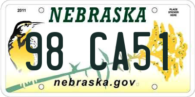 NE license plate 98CA51