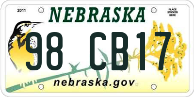 NE license plate 98CB17