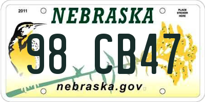 NE license plate 98CB47