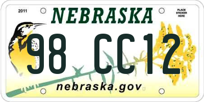 NE license plate 98CC12