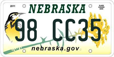 NE license plate 98CC35