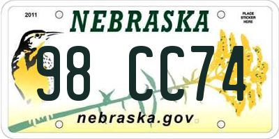 NE license plate 98CC74
