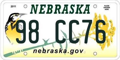 NE license plate 98CC76