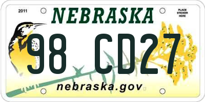 NE license plate 98CD27