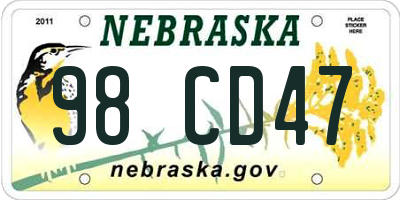 NE license plate 98CD47