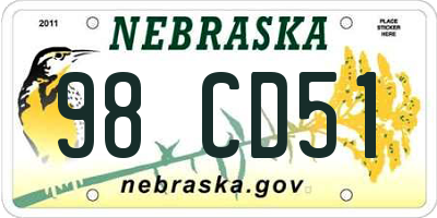 NE license plate 98CD51