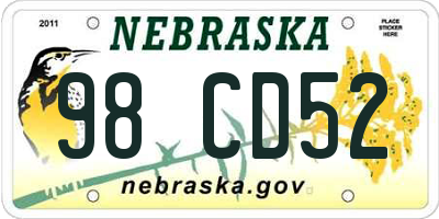 NE license plate 98CD52