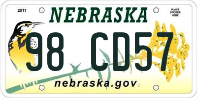 NE license plate 98CD57