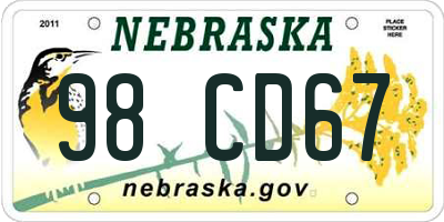 NE license plate 98CD67