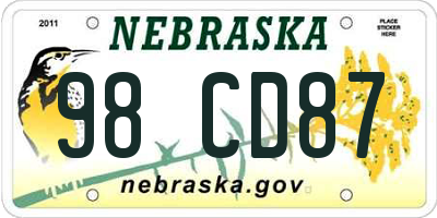 NE license plate 98CD87