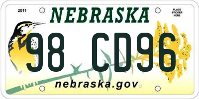 NE license plate 98CD96
