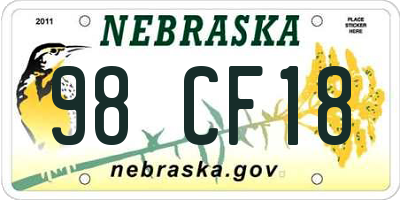 NE license plate 98CF18