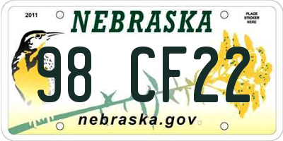 NE license plate 98CF22