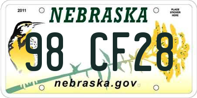 NE license plate 98CF28