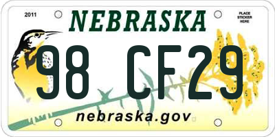 NE license plate 98CF29