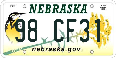 NE license plate 98CF31