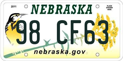 NE license plate 98CF63