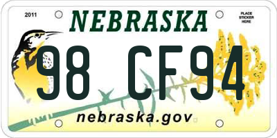 NE license plate 98CF94
