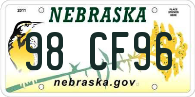 NE license plate 98CF96